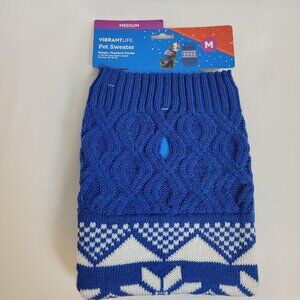 Vibrant Life Pet Sweater M Blue Cable knit Snowflake Dog Holiday Sweater 20-50lb